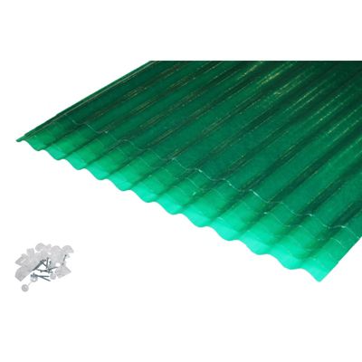 Lot 5 plaques POLYESTER PO 76/18 VERT + 6 kits de fixations Vert, l.90 cm, L.250 cm