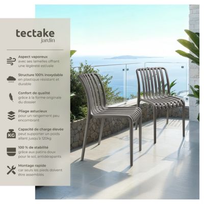 Lot 6 chaises de jardin résistantes intempéries empilables anthracite