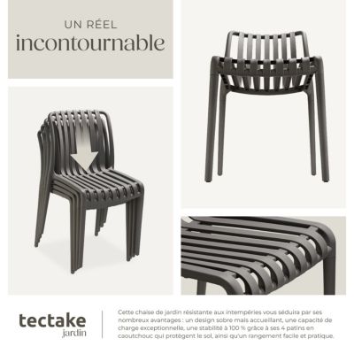 Lot 6 chaises de jardin résistantes intempéries empilables anthracite