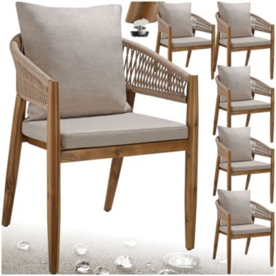 Lot 6 chaises jardin bois acacia massif résistant intempéries design corde sable 59x58x76,5cm