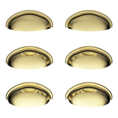 Lot 6 poignées de meuble demi-ronde GoodHome Armel effet laiton doré l.79mm x l.28mm x H. 26mm entraxe 64mm