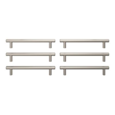 Lot 6 poignées de meuble en T GoodHome Dizel acier effet nickel satin gris l.200mm x l.12mm x H. 35mm entraxe 160mm