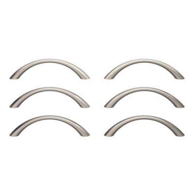 Lot 6 poignées de meuble nœud GoodHome Primel effet nickel satin gris l.114mm x l.11mm x H. 27mm entraxe 96mm