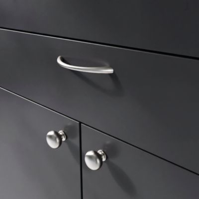 Lot 6 poignées de meuble nœud GoodHome Primel effet nickel satin gris l.114mm x l.11mm x H. 27mm entraxe 96mm