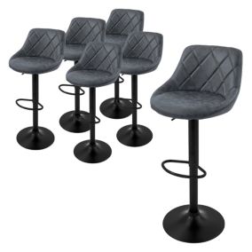 Lot 6 tabourets de bar rembourrées en simili anthracite hauteur réglable 62-82cm