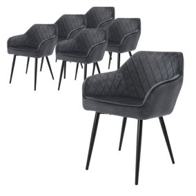 Lot 6x chaises de salle à manger rembourré en velours fauteuils salon anthracite