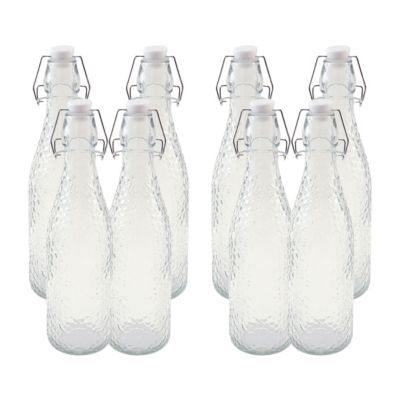 Lot 8 Bouteille en Verre Facetté Style Cristal avec Fermeture Hermétique, capacité 0,5L - Hauteur 27,4 x Diamètre 7 cm