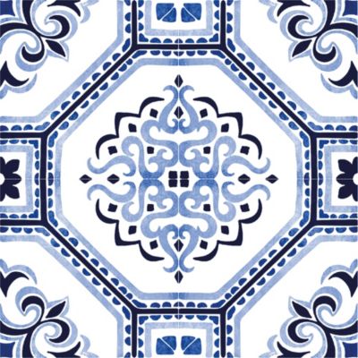 Lot 8 carreaux adhésifs décoratifs Vinyl Way Agadir Dada Art effet carreau de ciment bleu & blanc L.20 x L.20 cm x ep.1,3 mm