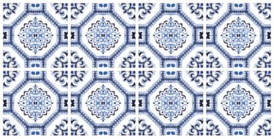 Lot 8 carreaux adhésifs décoratifs Vinyl Way Agadir Dada Art effet carreau de ciment bleu & blanc L.20 x L.20 cm x ep.1,3 mm