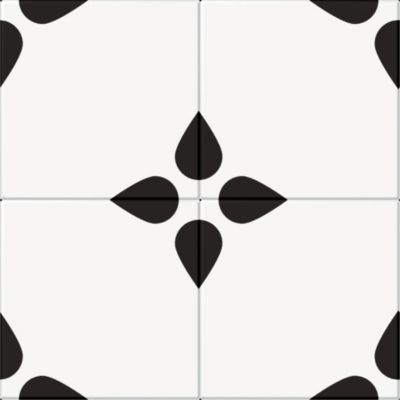 Lot 8 carreaux adhésifs décoratifs Vinyl Way Bruxelles Dada Art effet carreau de ciment noir & blanc L.20 x L.20 cm x ep.1,3 mm