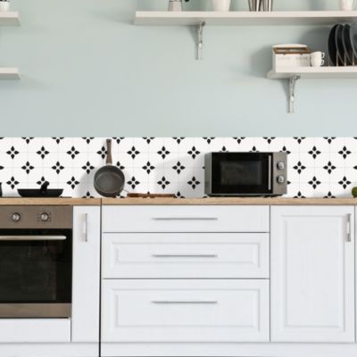 Lot 8 carreaux adhésifs décoratifs Vinyl Way Bruxelles Dada Art effet carreau de ciment noir & blanc L.20 x L.20 cm x ep.1,3 mm