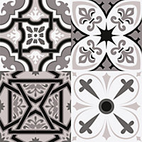 Lot 8 carreaux adhésifs décoratifs Vinyl Way Capri Dada Art effet carreau de ciment noir & blanc L.20 x L.20 cm x ep.1,3 mm