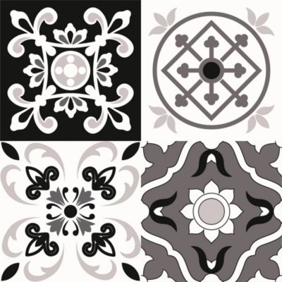 Lot 8 carreaux adhésifs décoratifs Vinyl Way Cassis Dada Art effet carreau de ciment noir & blanc L.20 x L.20 cm x ep.1,3 mm