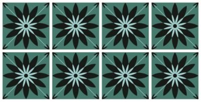 Lot 8 carreaux adhésifs décoratifs Vinyl Way Essaouira Dada Art effet carreau de ciment vert & noir L.20 x L.20 cm x ep.1,3 mm