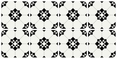 Lot 8 carreaux adhésifs décoratifs Vinyl Way Montmartre Dada Art effet carreau de ciment blanc & noir L.20 x L.20 cm x ep.1,3 mm