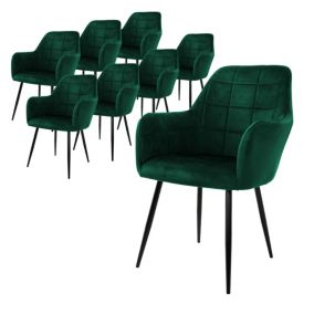 Lot 8 chaise de salle à manger fauteuil vert foncé velours pied noir métallique