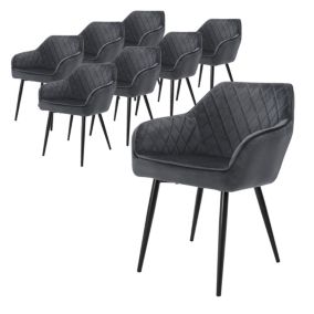 Lot 8x chaises de salle à manger rembourré en velours fauteuils salon anthracite