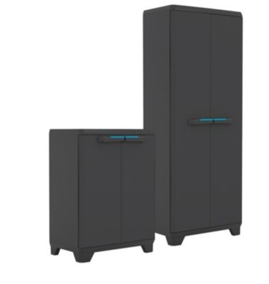 Lot armoire haute et basse en polypropylène poignées bleues