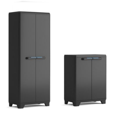 Lot armoire haute et basse en polypropylène poignées bleues