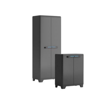Lot armoire haute et basse en polypropylène poignées bleues