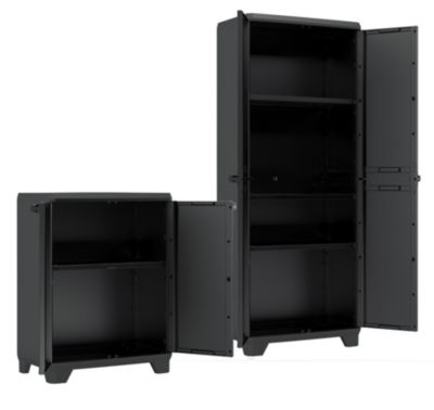 Lot armoire haute et basse en polypropylène poignées bleues