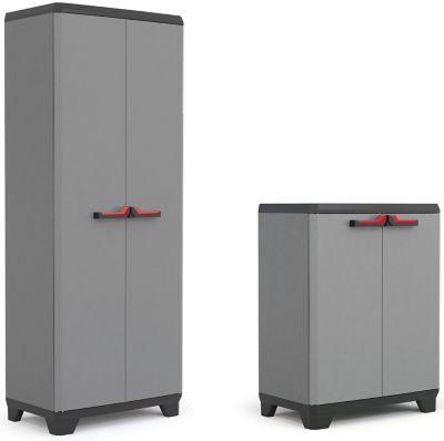 Lot armoires haute et basse en résine poignées rouges Castorama