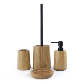 Lot d'accessoires WC DEBLANCH OAK en bois avec brosse wc + distributeur  + gobelet + porte-savon