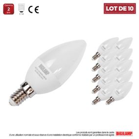 Lot de 10 Ampoule LED bougie E14 6W 220V C37 Blanc Froid 6000K