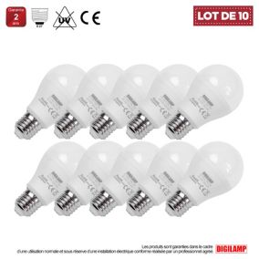 Lot de 10 Ampoule LED E27 A60 10W Blanc Chaud 3000K