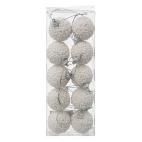 Lot de 10 Boules de Noël "Petites Billes" 4cm Blanc