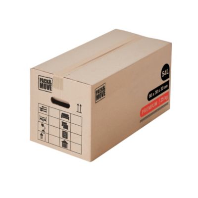 Lot de 10 cartons déménagement premium avec poignées H. 30 x L. 60 x l. 30 cm, double cannelure , capacité 54 L Pack and Move