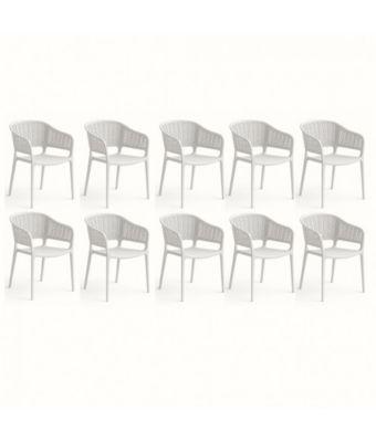 Lot de 10 chaises de jardin empilables en résine coloris blanc - Longueur 59 x Profondeur 56 x Hauteur 79 cm