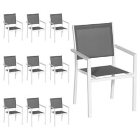 Lot de 10 chaises en aluminium blanc - textilène gris - Happy Garden