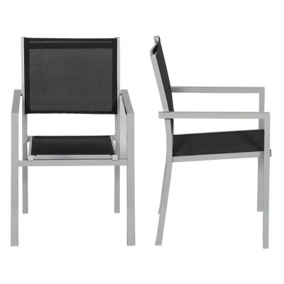 Lot de 10 chaises en aluminium gris - textilène noir - Happy Garden