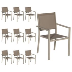 Lot de 10 chaises en aluminium taupe - textilène taupe - Happy Garden