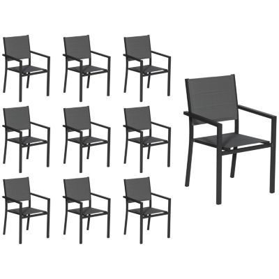 Lot de 10 chaises rembourrées en aluminium anthracite - textilène gris - HAPPY GARDEN