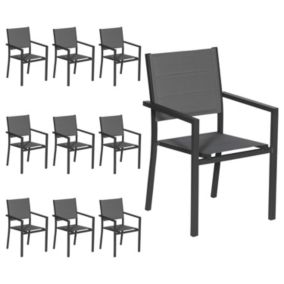 Lot de 10 chaises rembourrées en aluminium anthracite - textilène gris - Happy Garden