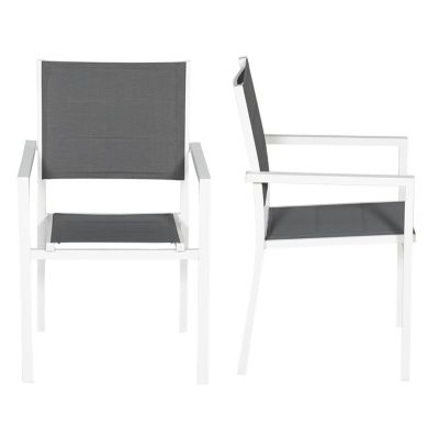 Lot de 10 chaises rembourrées en aluminium blanc - textilène gris - Happy Garden