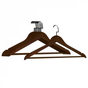 Lot de 10 cintres 44.5 cm pour vêtements adulte premium + avec crochet pivotant à 360 degrés - Bois foncé - Vivezen