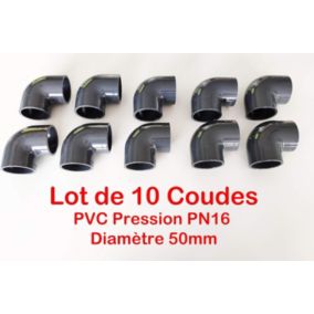 Lot de 10 Coudes 90degrés 50mm PVC Pression PN16  5cm 50mm