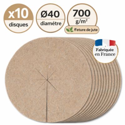 Lot de 10 disques de paillage Naturel en feutre de jute 40 cm pour arbres, arbustes et plantations