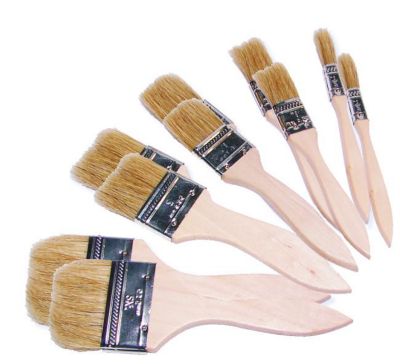 Lot de 10 pinceaux plats manche en bois.