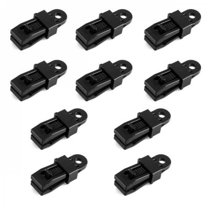 Lot de 10 pinces à tendre, clips pour bâches ou toiles - Noir - Linxor