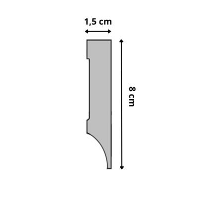 Lot de 10 Plinthes Polymère avec Bord Arrondi 3mm, L.240 cm x P.8 cm, Ep.15 mm