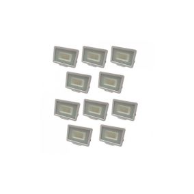 Lot de 10 projecteurs LED 10W (50W) Blanc étanche IP65 800lm - Blanc du Jour 6000K - 230V