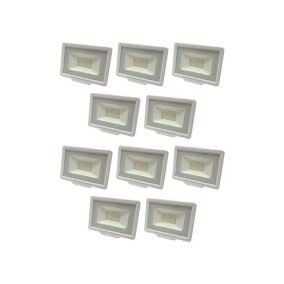 Lot de 10 Projecteurs LED 50W (250W) Blanc étanche IP65 4000lm - Blanc Chaud 2700K