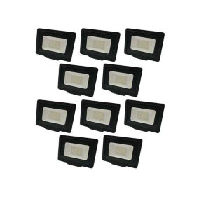 Lot de 10 Projecteurs LED 50W (250W) Noir étanche IP65 4000lm - Blanc Naturel 4500K