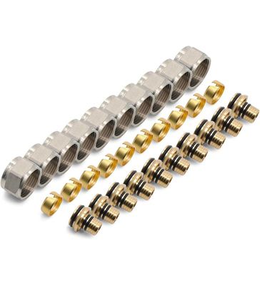 Lot de 10 Raccords a compression pour Tuyau de Chauffage PER 16 x 2 mm et Collecteur Plancher et Chauffage au Sol