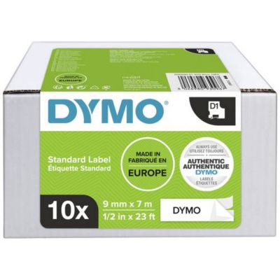 Lot de 10 rubans d'étiquetage DYMO D1 9 mm x 7 m blanc/noir polyester.
