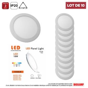 Lot de 10 Spot Encastrable Led Downlight Panel Extra plat 18w Blanc Neutre 4000k